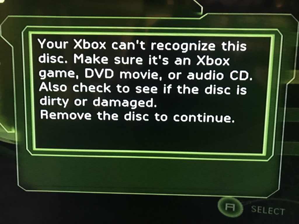 Your Xbox can't recognize this disc.